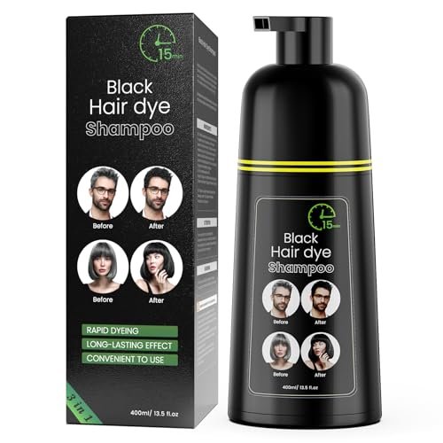 COSMTEK Black Hair Dye Shampoo - Semi-Permanent Herbal Color Shampoo for Women and Men, 100% Gray Coverage, No Ammonia, 13.5 fl oz Avelisse
