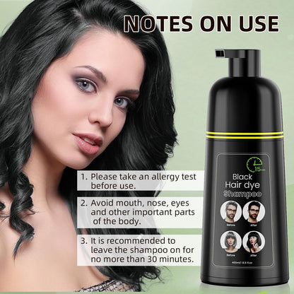 COSMTEK Black Hair Dye Shampoo - Semi-Permanent Herbal Color Shampoo for Women and Men, 100% Gray Coverage, No Ammonia, 13.5 fl oz Avelisse