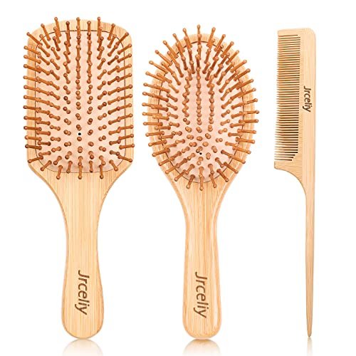 Natural Bamboo Hair Brush Set - 3 Pcs Wooden Paddle Detangling Brushes for Women, Curly, Thick, Fine Hair - görsel 4
