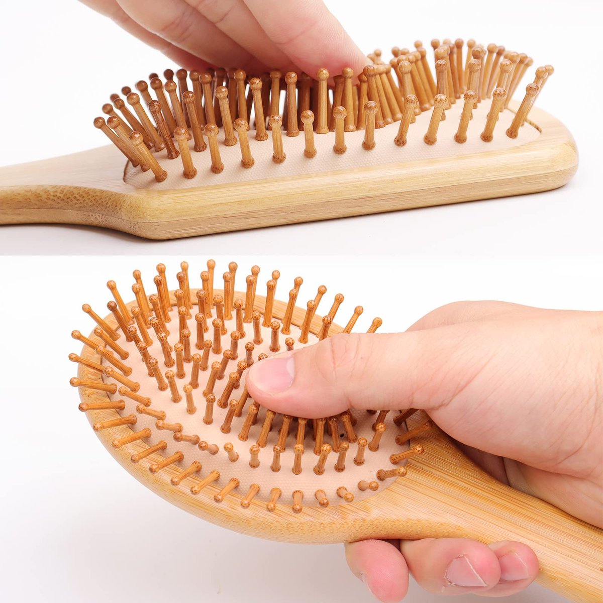 Natural Bamboo Hair Brush Set - 3 Pcs Wooden Paddle Detangling Brushes for Women, Curly, Thick, Fine Hair - görsel 7