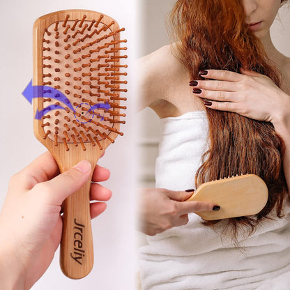 Natural Bamboo Hair Brush Set - 3 Pcs Wooden Paddle Detangling Brushes for Women, Curly, Thick, Fine Hair