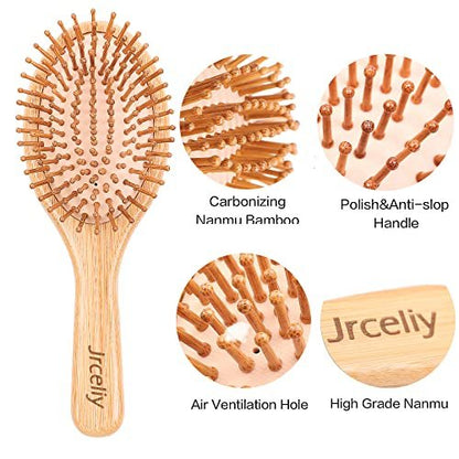 Natural Bamboo Hair Brush Set - 3 Pcs Wooden Paddle Detangling Brushes for Women, Curly, Thick, Fine Hair