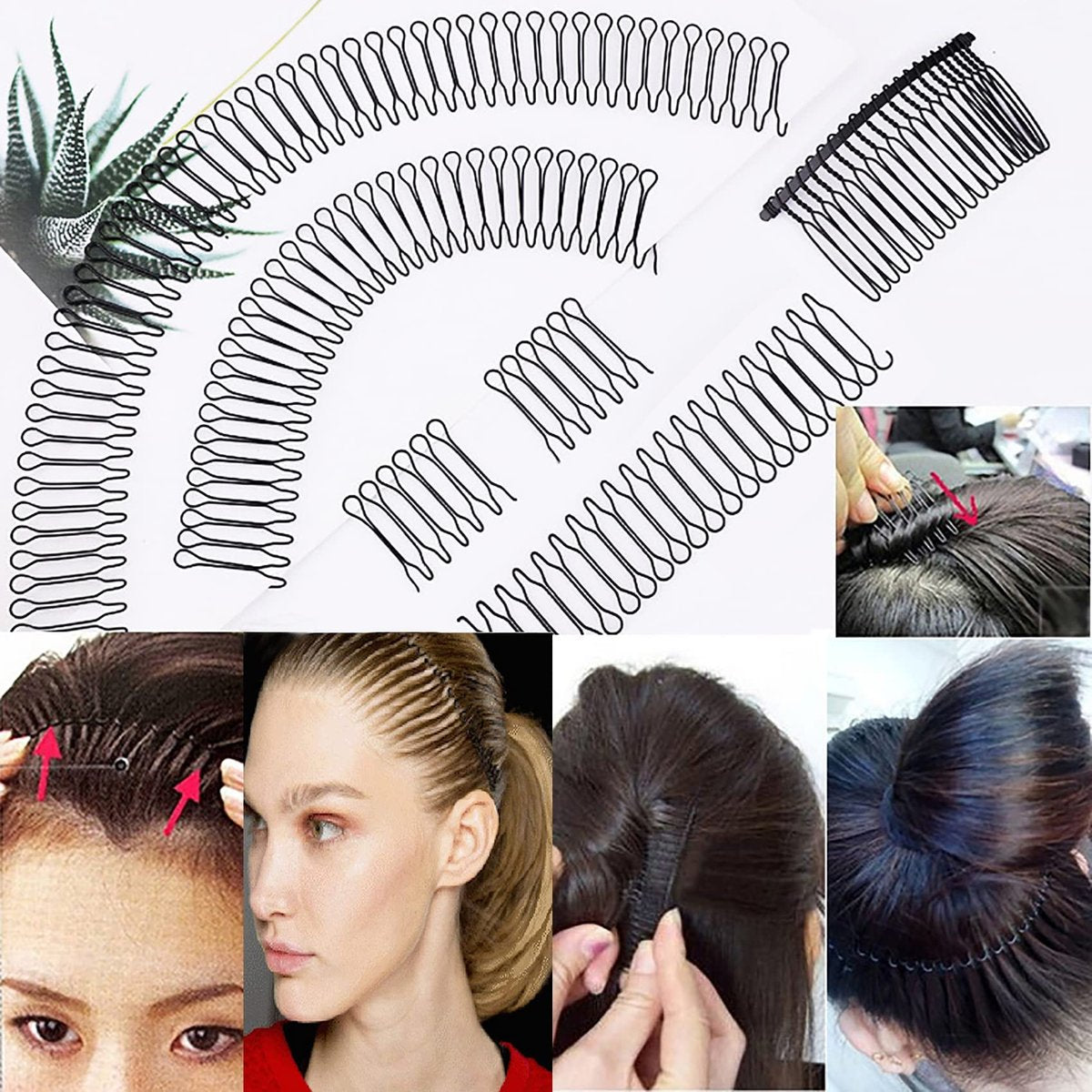 6-Piece U Shape Hair Finishing Fixer Comb Set - Stretchable Bobby Bangs Holder & Styling Tool for Women - Black Metal Hair Pins Avelisse