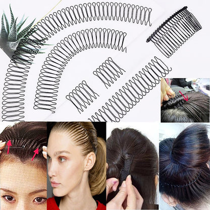 6-Piece U Shape Hair Finishing Fixer Comb Set - Stretchable Bobby Bangs Holder & Styling Tool for Women - Black Metal Hair Pins Avelisse