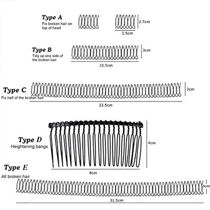 6-Piece U Shape Hair Finishing Fixer Comb Set - Stretchable Bobby Bangs Holder & Styling Tool for Women - Black Metal Hair Pins Avelisse
