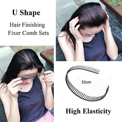 6-Piece U Shape Hair Finishing Fixer Comb Set - Stretchable Bobby Bangs Holder & Styling Tool for Women - Black Metal Hair Pins Avelisse