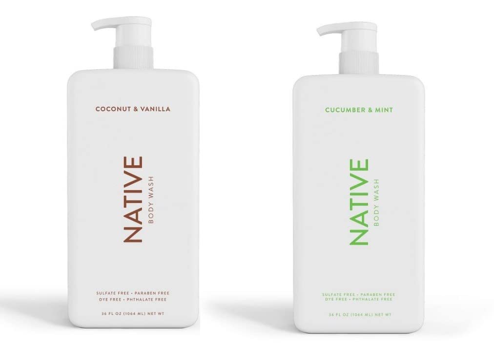 Native Body Wash Bundle: Coconut & Vanilla + Cucumber & Mint - 36 oz Bottles with Pump (Pack of 2) Avelisse