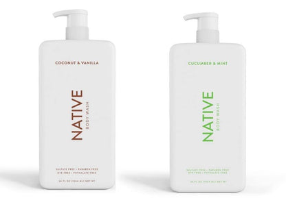 Native Body Wash Bundle: Coconut & Vanilla + Cucumber & Mint - 36 oz Bottles with Pump (Pack of 2) Avelisse