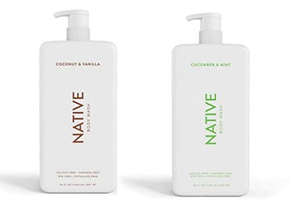 Native Body Wash Bundle: Coconut & Vanilla + Cucumber & Mint - 36 oz Bottles with Pump (Pack of 2) Avelisse