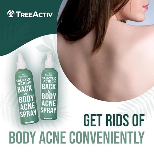 TreeActiv Salicylic Acid Back & Body Acne Spray - Tea Tree & Eucalyptus, Fast-Drying Non-Staining, 4 fl oz (2-Pack, 8 fl oz Total) Avelisse