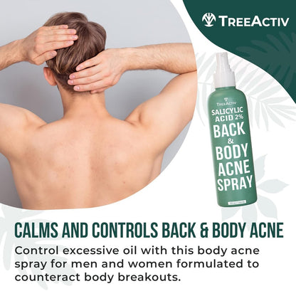 TreeActiv Salicylic Acid Back & Body Acne Spray - Tea Tree & Eucalyptus, Fast-Drying Non-Staining, 4 fl oz (2-Pack, 8 fl oz Total) Avelisse