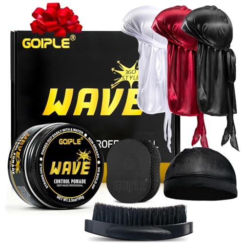 Goiple Wave Pomade for Men - Strong Hold, Easy Wash 360 Wave Training Hair Cream with Silky Durag Cap Set Avelisse