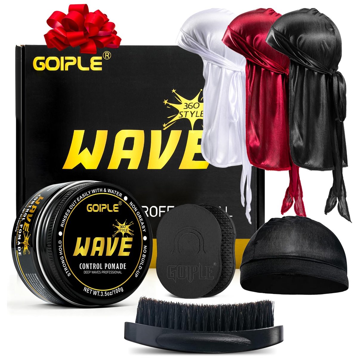 Goiple Wave Pomade for Men - Strong Hold, Easy Wash 360 Wave Training Hair Cream with Silky Durag Cap Set Avelisse