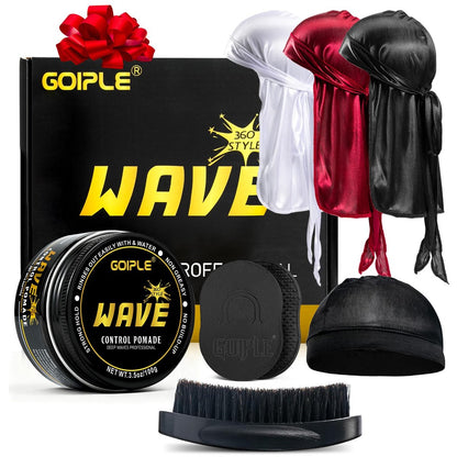 Goiple Wave Pomade for Men - Strong Hold, Easy Wash 360 Wave Training Hair Cream with Silky Durag Cap Set Avelisse