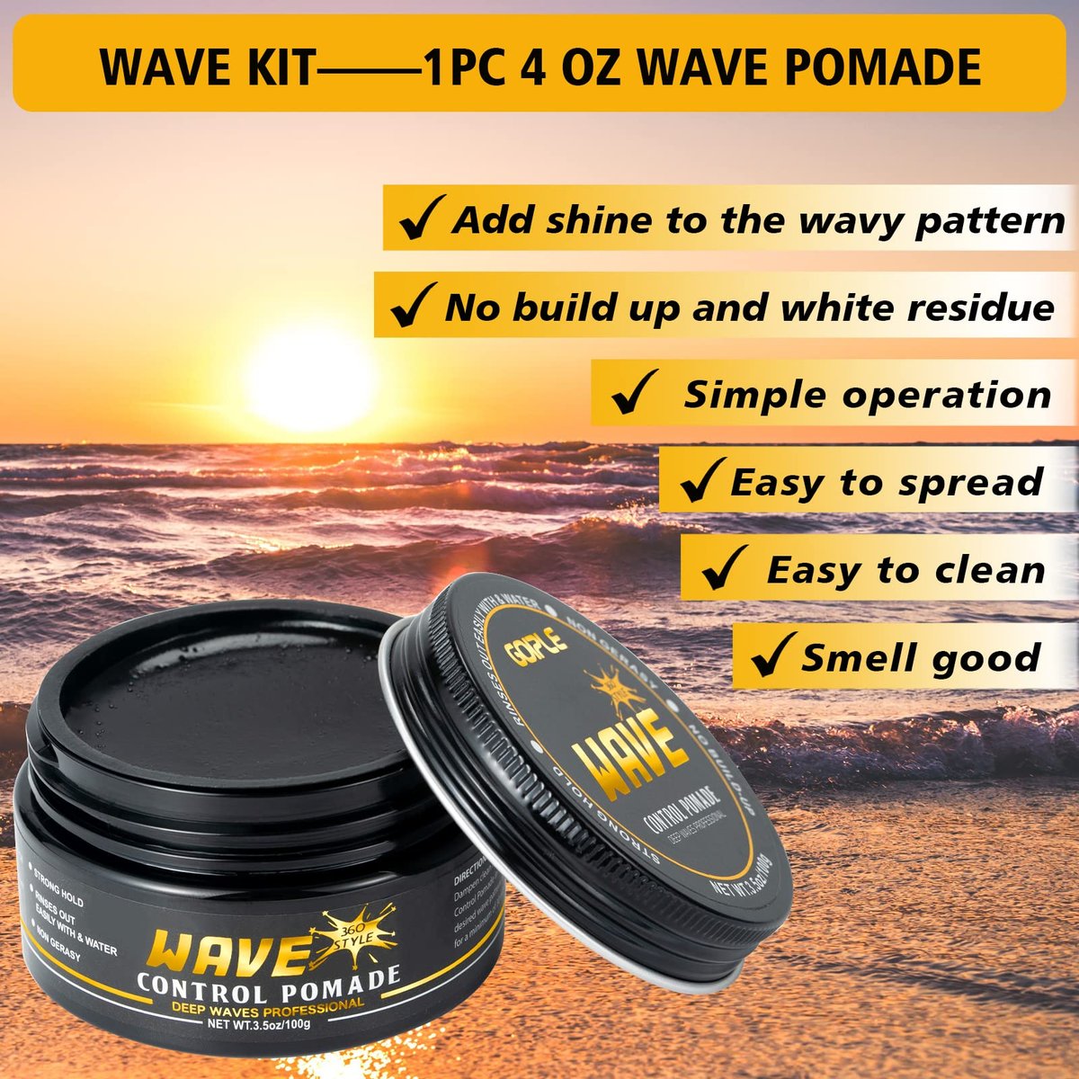 Goiple Wave Pomade for Men - Strong Hold, Easy Wash 360 Wave Training Hair Cream with Silky Durag Cap Set Avelisse