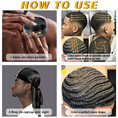 Goiple Wave Pomade for Men - Strong Hold, Easy Wash 360 Wave Training Hair Cream with Silky Durag Cap Set Avelisse
