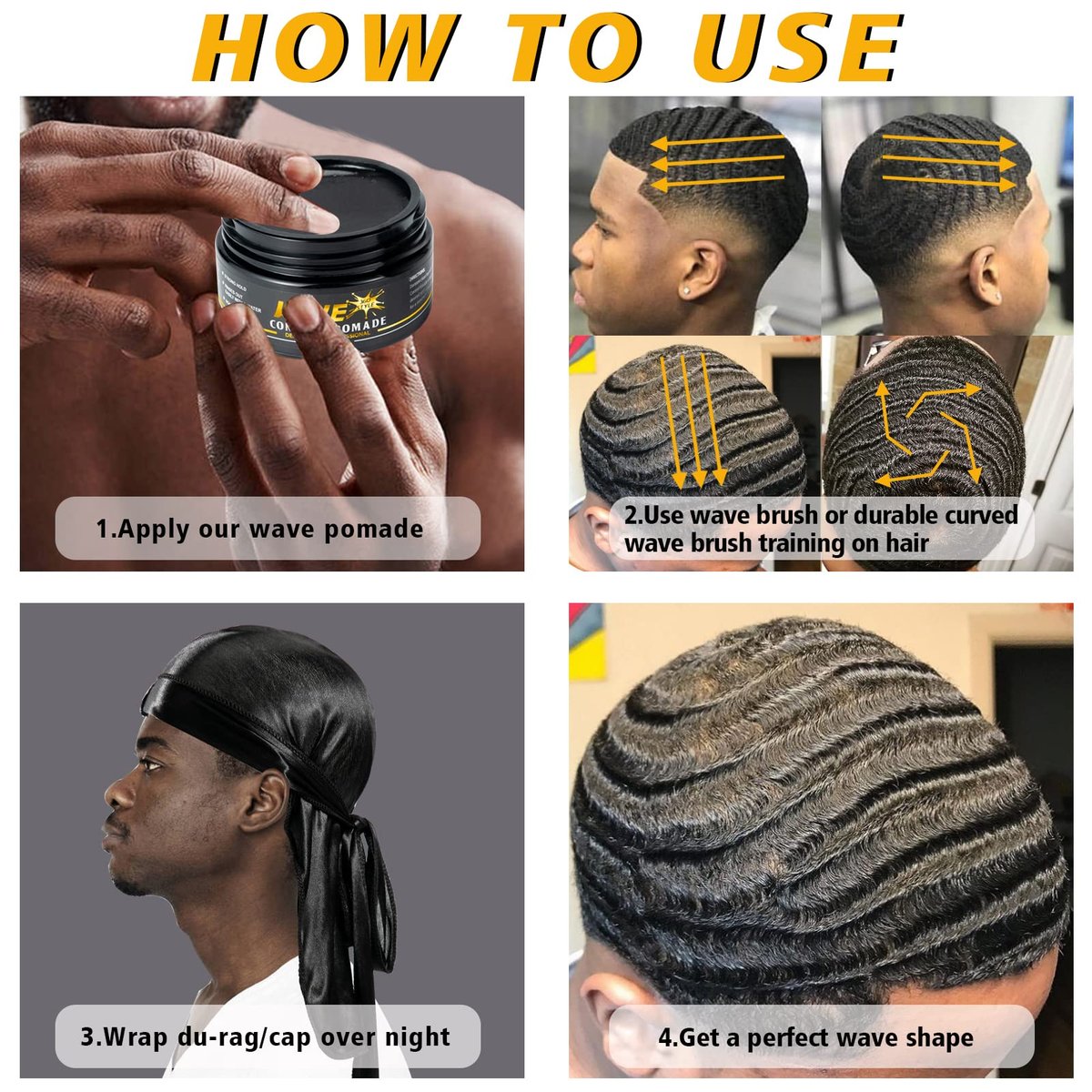 Goiple Wave Pomade for Men - Strong Hold, Easy Wash 360 Wave Training Hair Cream with Silky Durag Cap Set Avelisse