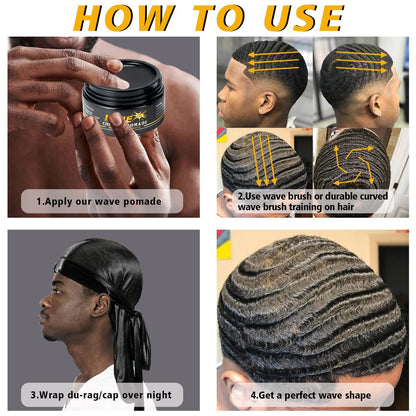 Goiple Wave Pomade for Men - Strong Hold, Easy Wash 360 Wave Training Hair Cream with Silky Durag Cap Set Avelisse