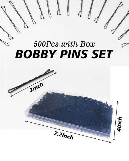 DF DUALFERV Bobby Pins – 500 Pack, 2 Inch, Secure Hold, Black Hair Clips for Women & Girls