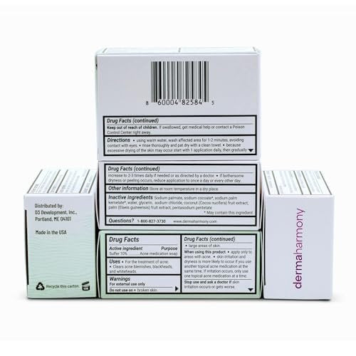 Dermaharmony 10% Sulfur Acne Bar Soap – Acne Treatment Bar for Face & Body, 4 oz – Helps Clear Acne Blemishes, Pimples, Blackheads & Whiteheads – Noncomedogenic, Made in USA - görsel 2