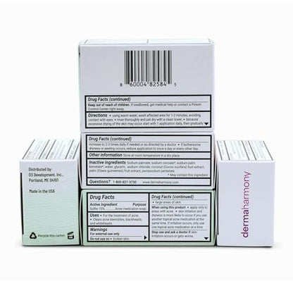 Dermaharmony 10% Sulfur Acne Bar Soap – Acne Treatment Bar for Face & Body, 4 oz – Helps Clear Acne Blemishes, Pimples, Blackheads & Whiteheads – Noncomedogenic, Made in USA