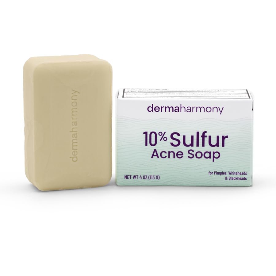 Dermaharmony 10% Sulfur Acne Bar Soap – Acne Treatment Bar for Face & Body, 4 oz – Helps Clear Acne Blemishes, Pimples, Blackheads & Whiteheads – Noncomedogenic, Made in USA - görsel 1