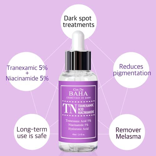 Cos De BAHA Tranexamic Acid 5% Serum – Niacinamide 5%, Hyaluronic Acid & Aloe for Brightening, Dark Spots & Uneven Tone, Melasma Remover (60 ml / 2 Fl Oz) Avelisse