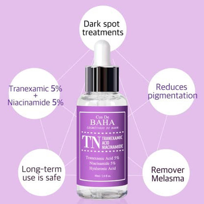 Cos De BAHA Tranexamic Acid 5% Serum – Niacinamide 5%, Hyaluronic Acid & Aloe for Brightening, Dark Spots & Uneven Tone, Melasma Remover (60 ml / 2 Fl Oz) Avelisse