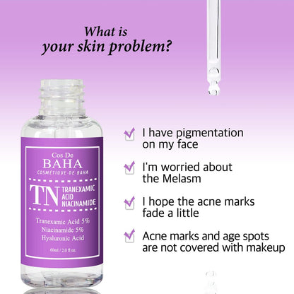 Cos De BAHA Tranexamic Acid 5% Serum – Niacinamide 5%, Hyaluronic Acid & Aloe for Brightening, Dark Spots & Uneven Tone, Melasma Remover (60 ml / 2 Fl Oz) Avelisse