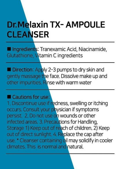 Dr.Melaxin TX Tranexamic Acid Ampoule Cleanser 100ml - Moisturizing & Soothing Face Wash for Sensitive Skin Avelisse