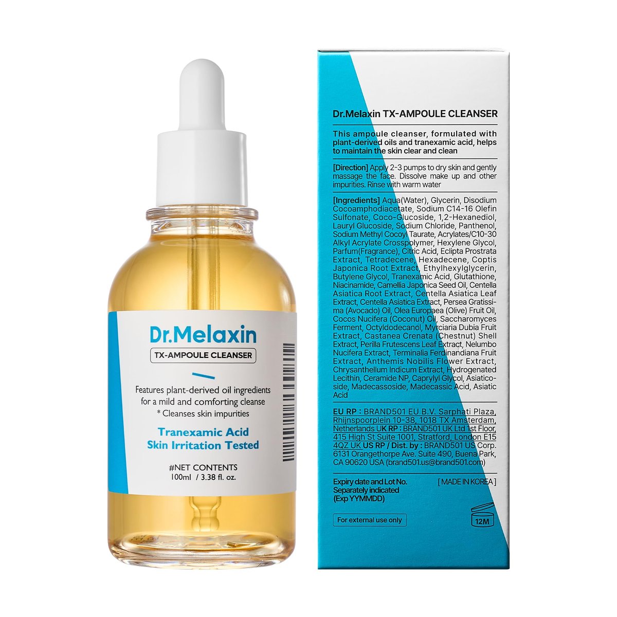 Dr.Melaxin TX Tranexamic Acid Ampoule Cleanser 100ml - Moisturizing & Soothing Face Wash for Sensitive Skin Avelisse