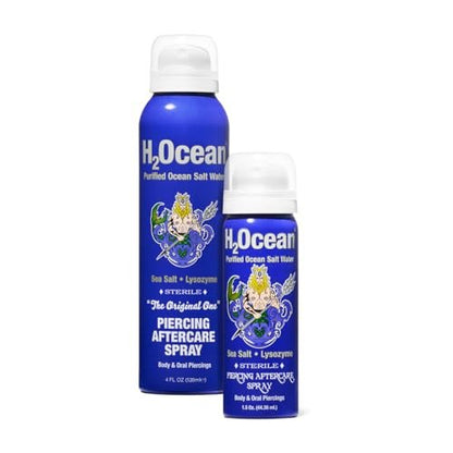 H2Ocean Piercing Aftercare Spray Bundle – 4oz + 1.5oz Sea Salt Keloid & Bump Treatment, Organic Wound Wash for Ear, Nose, Naval, Oral Body Piercings