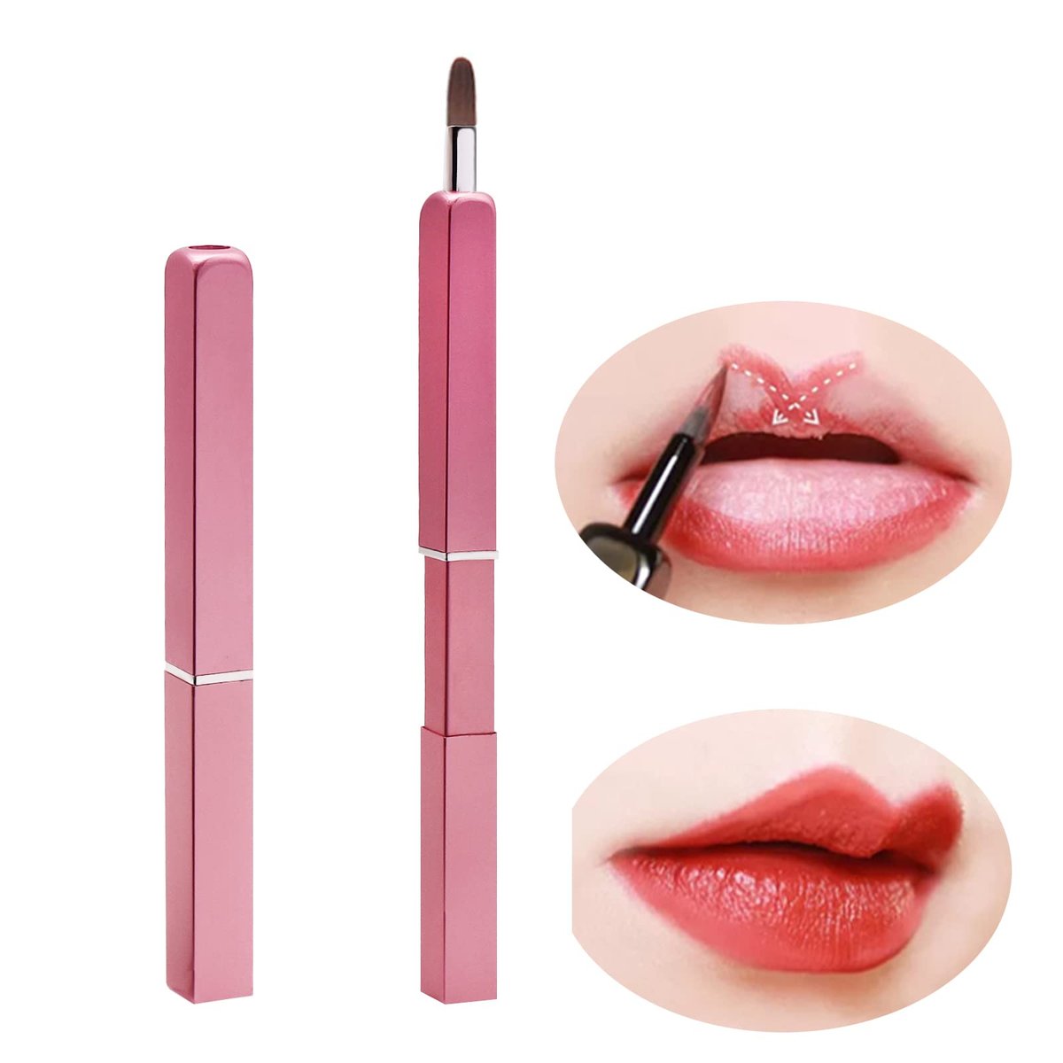 Professional Retractable Lip Brush - Precision Synthetic Bristle Lipstick Applicator for Women (Pink) - görsel 1