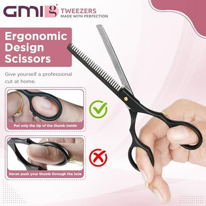 Professional Hair Cutting Scissors Set - GMI-TWEEZERS Barber Shears for Men and Women, 2-Pack (Black)