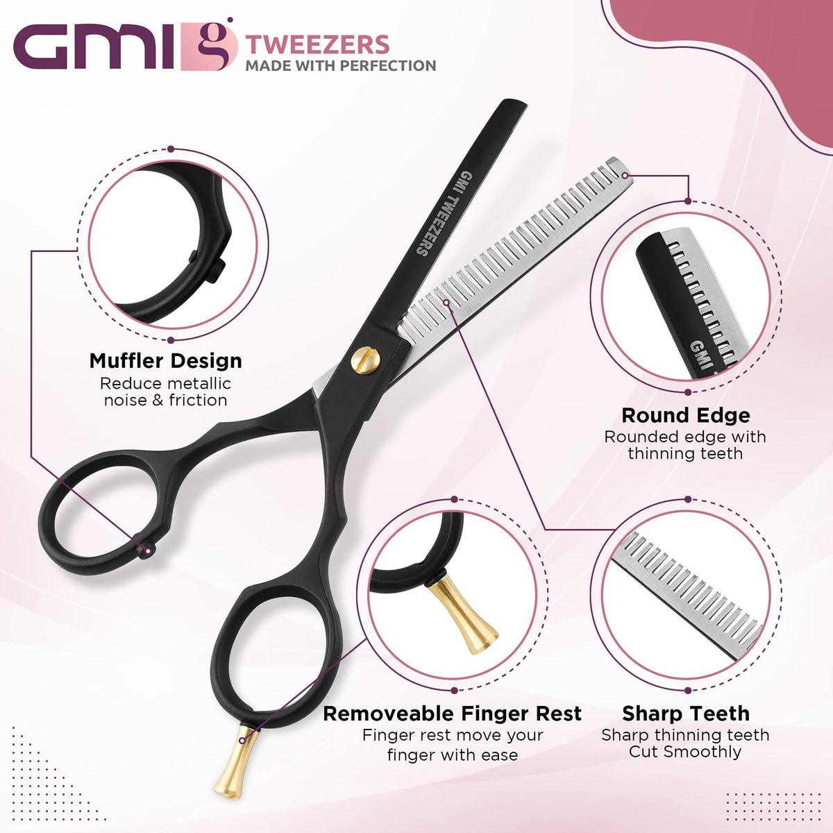 Professional Hair Cutting Scissors Set - GMI-TWEEZERS Barber Shears for Men and Women, 2-Pack (Black) - görsel 5