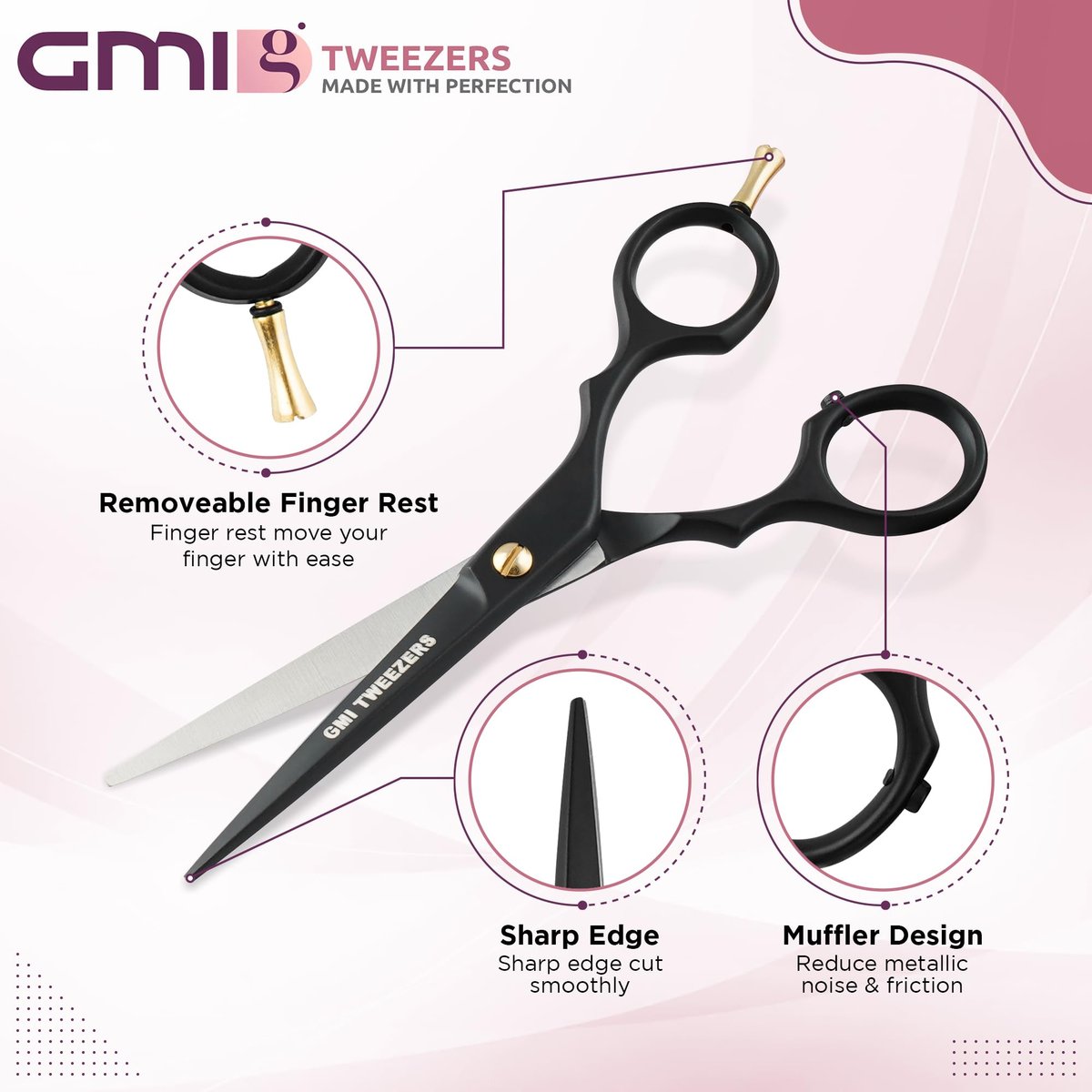Professional Hair Cutting Scissors Set - GMI-TWEEZERS Barber Shears for Men and Women, 2-Pack (Black) - görsel 3