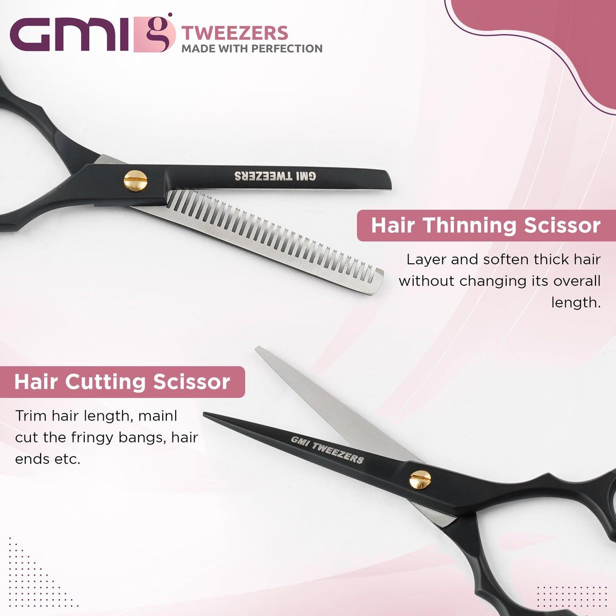 Professional Hair Cutting Scissors Set - GMI-TWEEZERS Barber Shears for Men and Women, 2-Pack (Black) - görsel 7