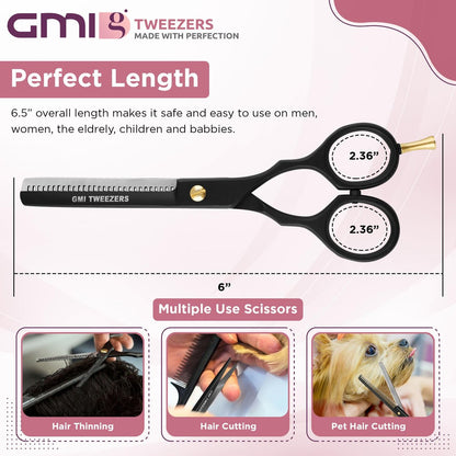 Professional Hair Cutting Scissors Set - GMI-TWEEZERS Barber Shears for Men and Women, 2-Pack (Black)