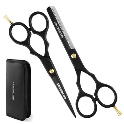 Professional Hair Cutting Scissors Set - GMI-TWEEZERS Barber Shears for Men and Women, 2-Pack (Black)