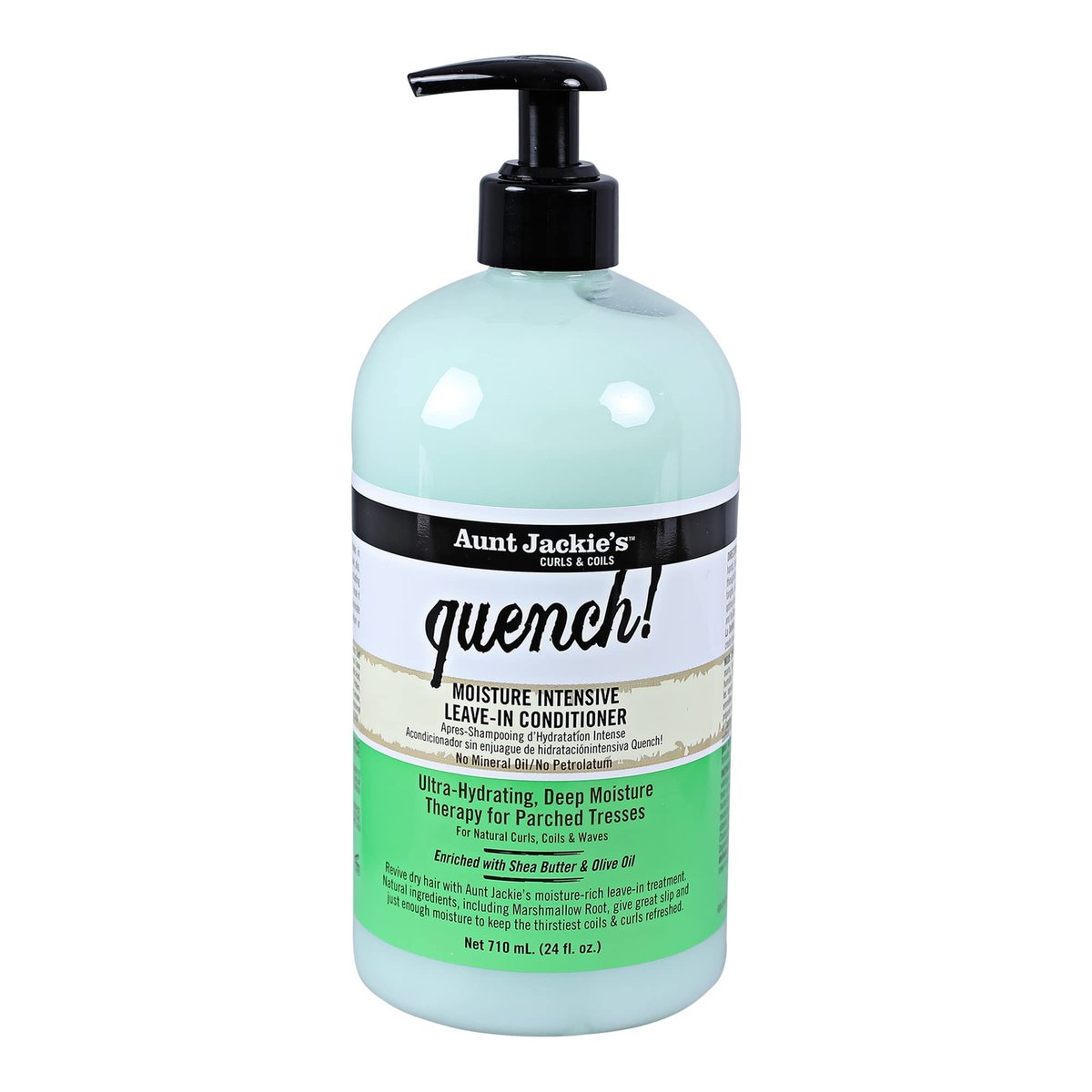 Aunt Jackie's Curls and Coils Quench Moisture Intensive Leave-In Conditioner - 24 oz Pump - Enriched with Shea Butter for Natural Curls, Coils & Waves Avelisse