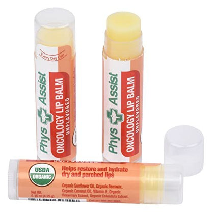 PhysAssist Oncology Lip Balm - USDA Organic Unflavored Moisturizing Lip Care for Chemo & Radiation - 3 Pack Avelisse
