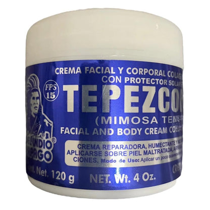 Del Indio Papago TEPEZCOHUITE 120g Skin Cream with Collagen & Vitamin E Sunscreen SPF-15 Avelisse