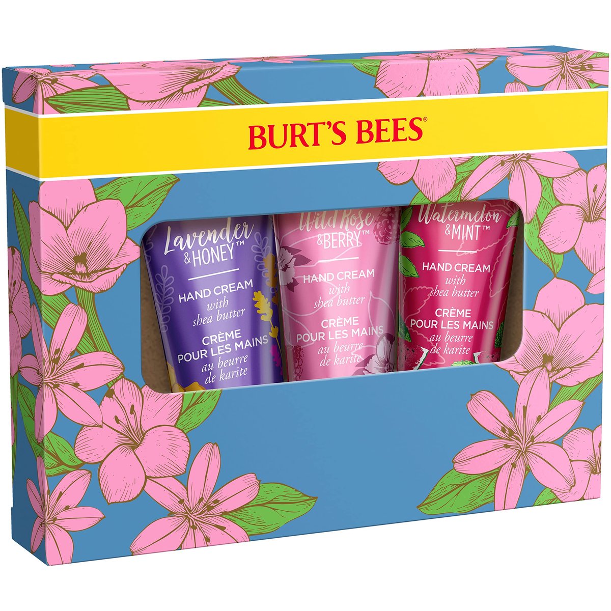 Burt's Bees Spring Gift Set: 3 Moisturizing Shea Butter Hand Creams - Lavender & Honey, Wild Rose & Berry, Watermelon & Mint (Pack of 3, 1 oz each) Avelisse