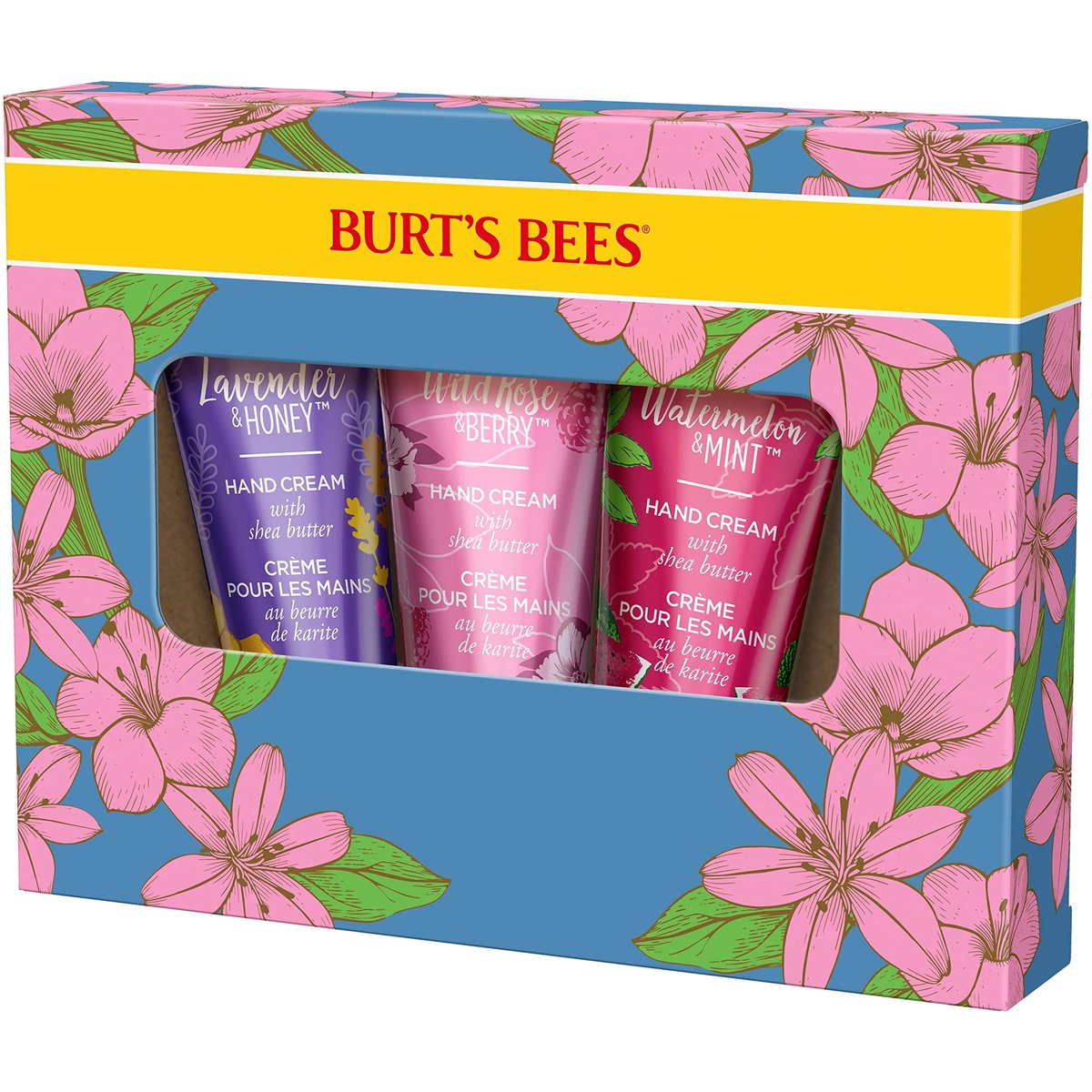 Burt's Bees Spring Gift Set: 3 Moisturizing Shea Butter Hand Creams - Lavender & Honey, Wild Rose & Berry, Watermelon & Mint (Pack of 3, 1 oz each) Avelisse