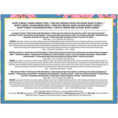 Burt's Bees Spring Gift Set: 3 Moisturizing Shea Butter Hand Creams - Lavender & Honey, Wild Rose & Berry, Watermelon & Mint (Pack of 3, 1 oz each) Avelisse