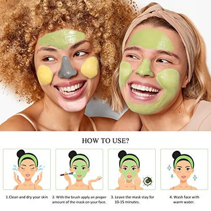 SHVYOG 4-Piece Face Mask Set: Turmeric Clay, Vitamin C, Green Tea, Rose & Dead Sea Mud Mask for Deep Cleansing & Pore Refining - 240g Total Avelisse