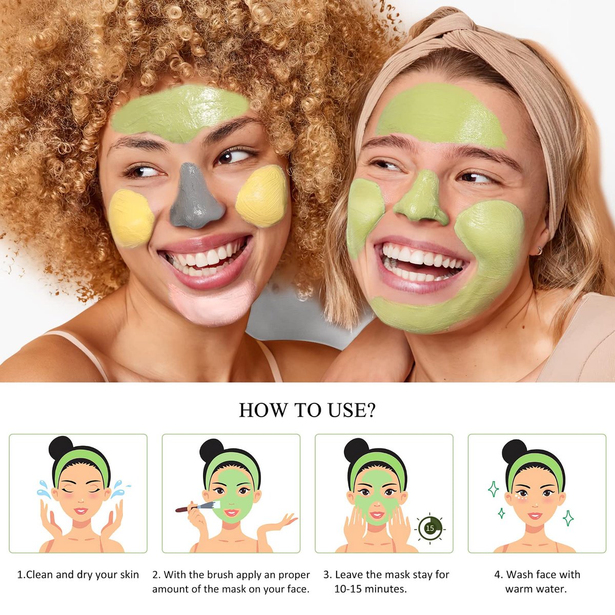 SHVYOG 4-Piece Face Mask Set: Turmeric Clay, Vitamin C, Green Tea, Rose & Dead Sea Mud Mask for Deep Cleansing & Pore Refining - 240g Total Avelisse