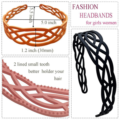Springtime 6-Pack Wide Plastic Headbands for Women - Fashion Hair Bands with Teeth for Thick Hair, Mix Colors