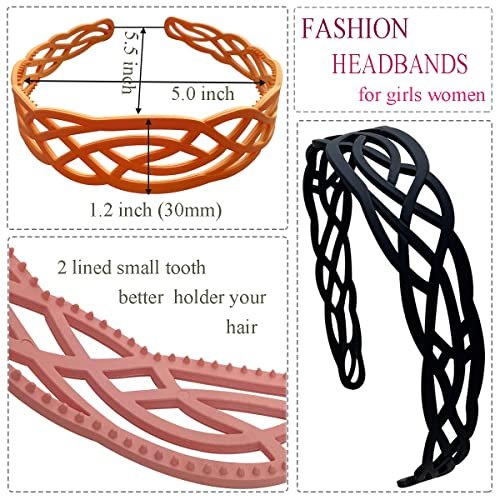 Springtime 6-Pack Wide Plastic Headbands for Women - Fashion Hair Bands with Teeth for Thick Hair, Mix Colors - görsel 6