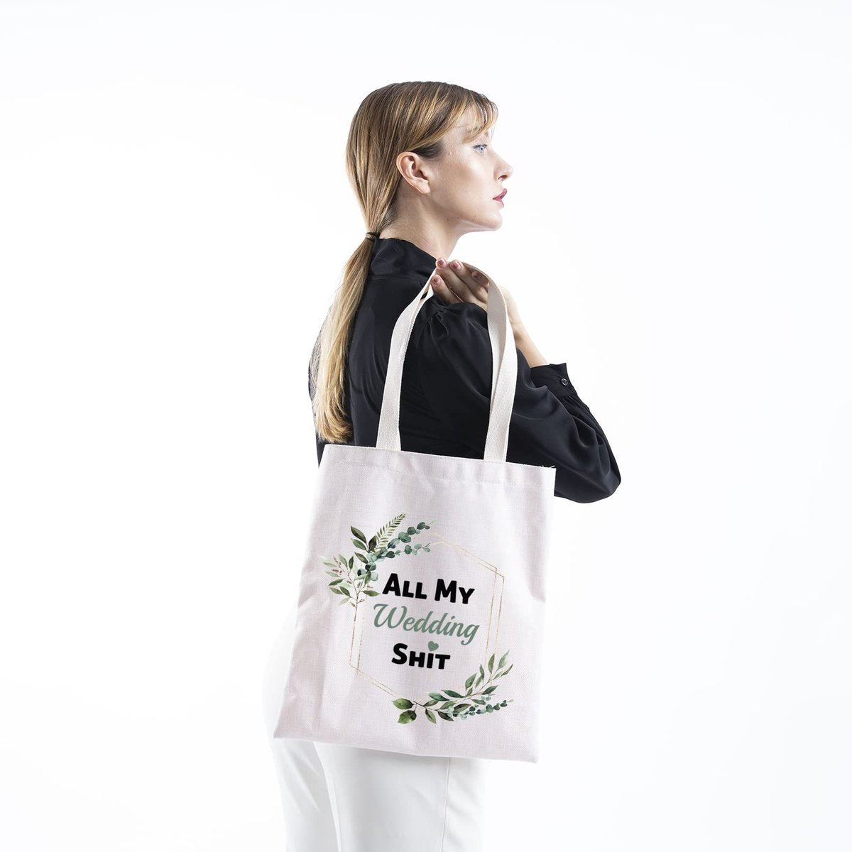 TSOTMO Bride To Be Gift Floral Bride Wedding Day Emergency Kit Tote Bag – Beige Canvas Cosmetic Bag - görsel 3